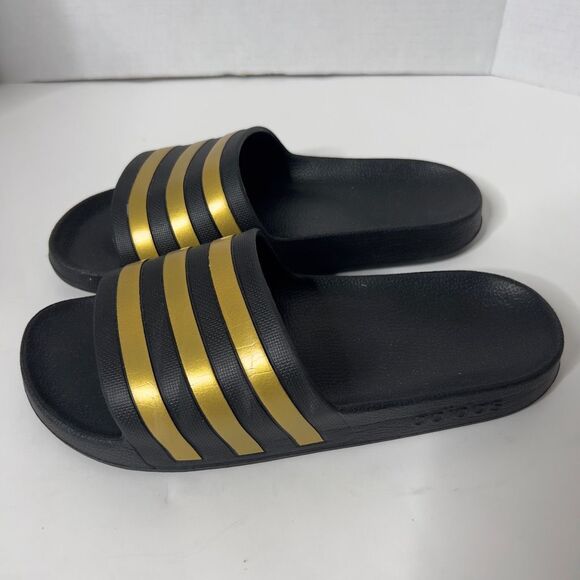 Adidas Mens Adilette Aqua Black Gold Casual Slide Sandals Size 8 - Picture 5 of 6